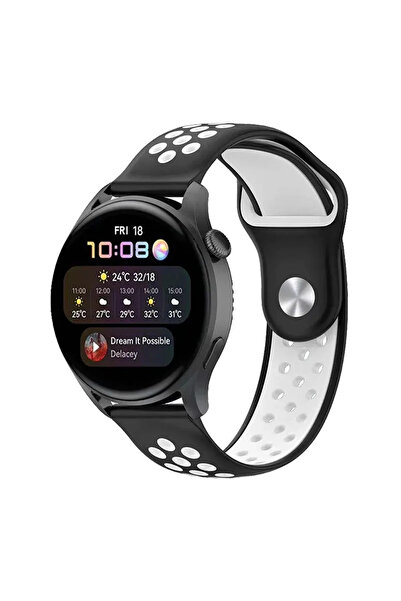 Samsung uryport Watch 22mm Spor Delikli Kordon - Siyah-Beyaz