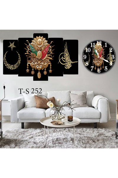 BellaaaModa Osmanlı temalı Dekoratif Desenli Mdf Tablo 5 Parça Set ve Saatli ...