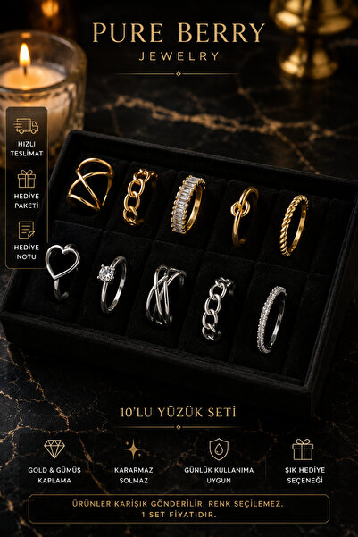 PURE BERRY Set of 10 Rings Will Be Sent Mixed 5 Gold 5 Silver