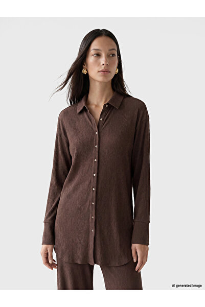 LC Waikiki Brown Modal Blend Oversize Women's Shirt Tunic