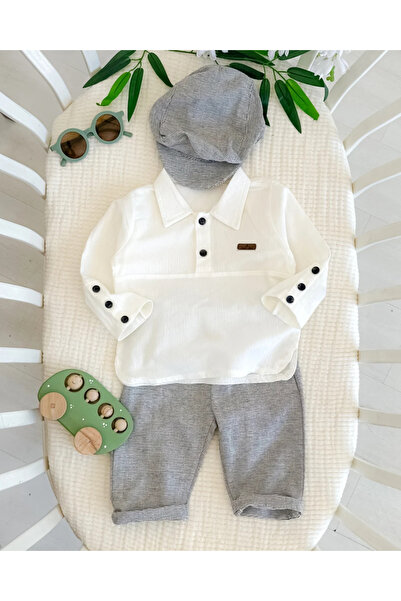 hümabebe Class Muslin Shirt Linen Trousers Cap Hat Seasonal 3-Piece Set