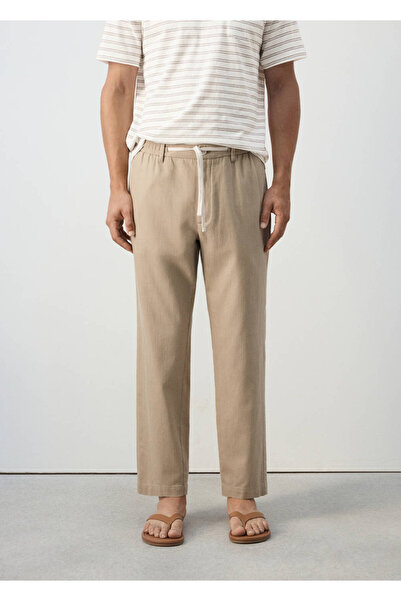 MANGO Man Pamuk keten karışımlı relaxed fit pantolon
