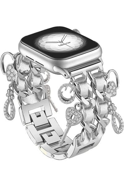 kılıfbenim Apple Watch Kadınlar İçin Kalp ve Anahtar Figürlü Kordon ,Ayarlana...