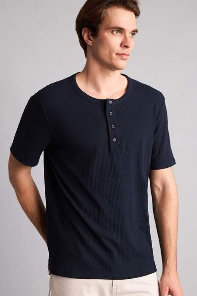 DeFacto Slim Fit Short Sleeve Navy Blue T-Shirt I3004Ax26Sp