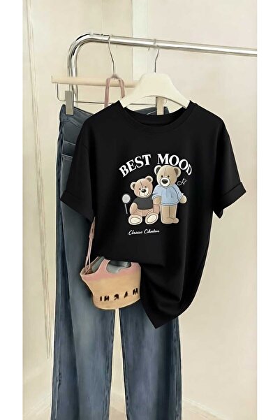 New Shine Best Mood Teddy Bear Printed Oversize Cotton T-Shirt