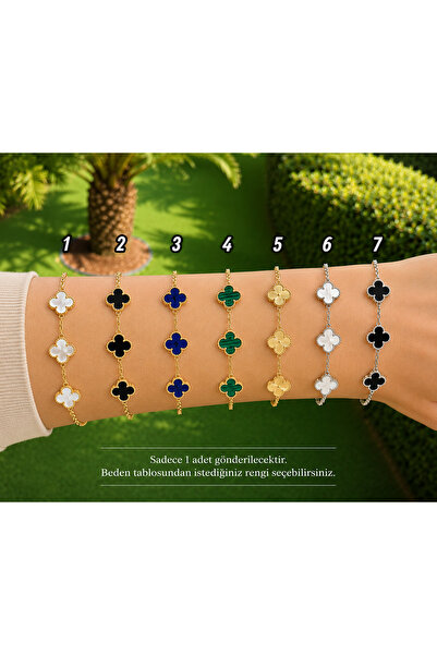 Nutly Accessories Kadın Çelik Yonca Model Bileklik Gümüş ve Gold Renk 7 Farkl...