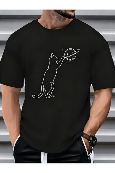 212Wear Men'S Pure T-Shirt, Featuring a Fun Astronaut Cat Playing with Planet...