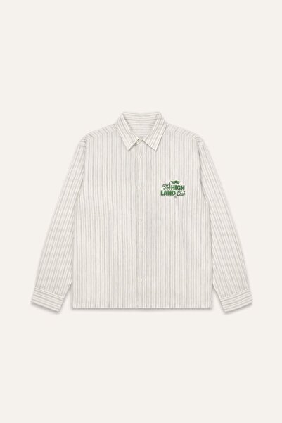 DeFacto Boxy Fit Striped Long Sleeve Embroidered Detail Yellow Shirt I3028Ax26Hs