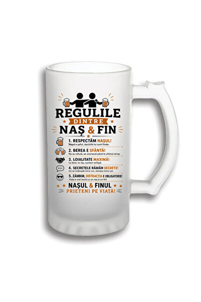 peGiftuiala Halbă Bere Personalizată 500 ml – Regulile dintre Naș și Fin