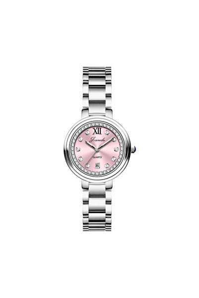 JLANDA Women Watch, Pink Sunburst Dial Full Rhinestone Bezel Stainless Steel ...