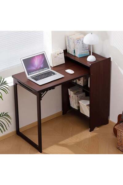 sharpdo Multifunctional Folding Desk with Storage Shelves, Space-Saving Compu...