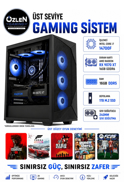 ÖZLEN XL20 İ7 14700F RX 9070 XT 16GB 1TB M.2 SSD 16GB DDR5 RAM Üst Seviye Oyu...