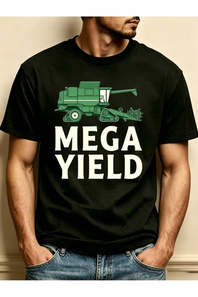 LİNA06 تي شيرت رجالي بتصميم Green Tractor Mega Yield، قميص فضفاض بياقة دائرية...