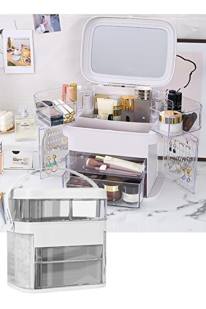 TAPIT Makeup Organizer Vanity organizer With LED Lighting Mirror Portable Cos...