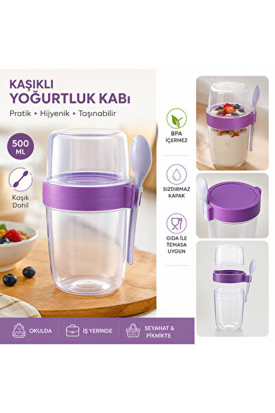 OWLORA Kaşıklı Taşınabilir Yoğurt ve Müsli Bardağı