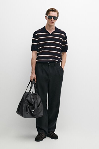 Massimo Dutti Çizgili V yaka triko polo