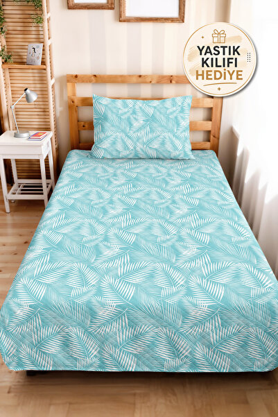 Evimde Bambaşka Turquoise Tropical Leaf Pique Set - White Modern Palm Single ...