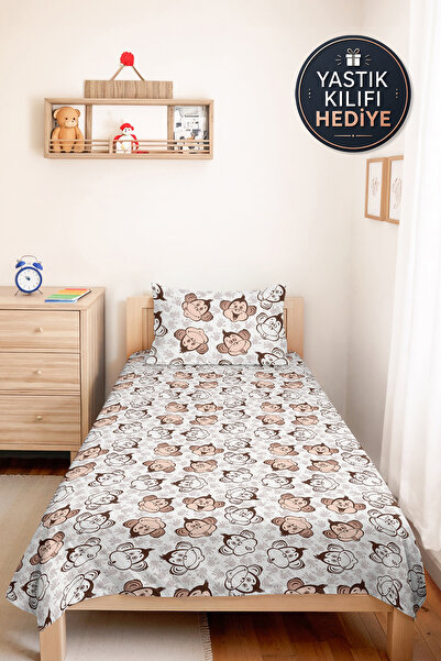 Evimde Bambaşka Cute Monkeys Children's Room Single Pique Set - Brown 160X220...