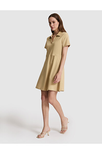 Pierre Cardin Beige Apaş Collar A-Line Knitted Dress 50326889-Vr011