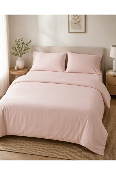 Nevora Double Duvet Cover Set 100% Cotton Plain Powder Pink Duvet Cover Set w...