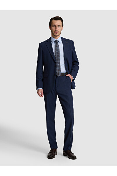Cacharel Navy Blue Slim Fit 100% Wool Micro Pattern Mono Collar Suit 50319151...
