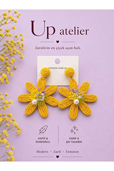 Up Atelier Plaj Modası İncili Boncuklu Hasır Küpe 7cm