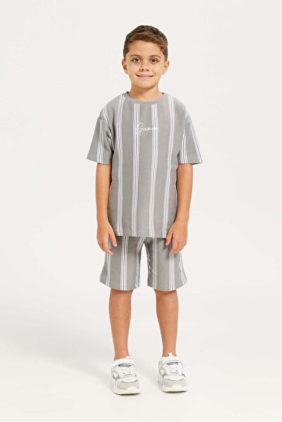 REDTAG Boys Charcoal Striped Casual Set (2 Piece)