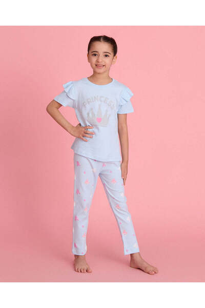 REDTAG Girls Blue Princess Print Pyjama Set