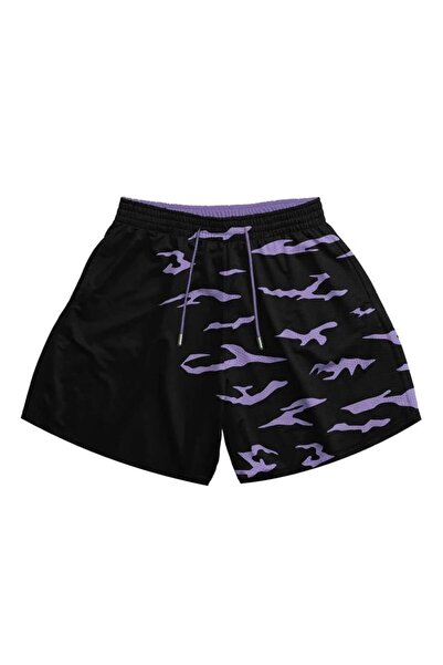 COZYWEAR Black and Purple Printed Oversize Shorts