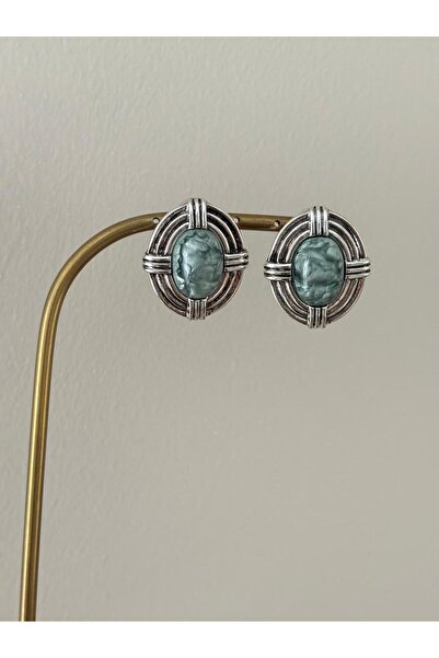 FASHION Special Design Mint Green Stone Oval Vintage Silver Color Earrings