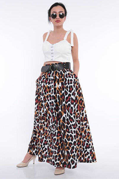 FIRST STYLE Leopard Print Color Matching Turkish Maxi Skirt with Pockets and ...