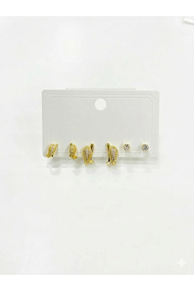 Inure Jewelry Zircon Stone Brass Six-Piece Combination Earrings - Kp00619