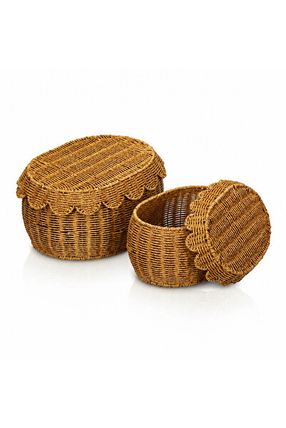 welcomein 2’li Rattan Sepet Organizer Kapaklı Hasır Saklama Sepeti Seti Dekor...