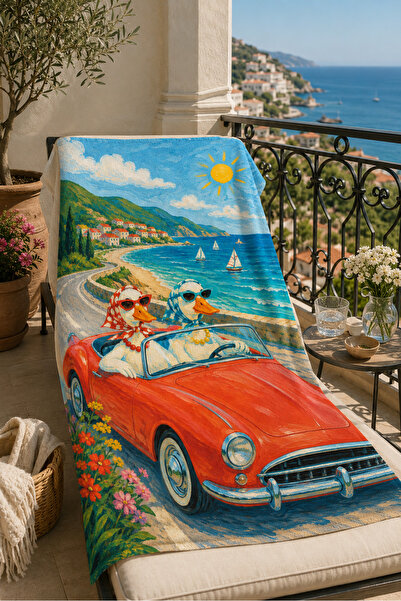milroma Coastal Road Car Summer Patterned 70X150 Beach Towel