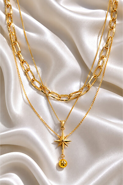 Ebravia North Star Sparkle 3-Piece Gold Stainless Steel Women's Necklace