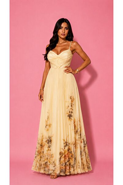Ethera Rochie Lungă Elegantă Plisată cu Imprimeu Floral