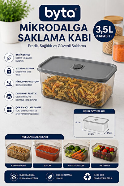 BYTA 3.5 L Plastic Storage Container with Lid Suitable for Microwave Multi-Pu...