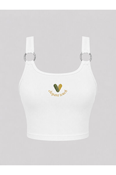 GİYİYORUM Elegant Touch Luna Women's Ring Detailed U-Neck Crop Tank Top with ...
