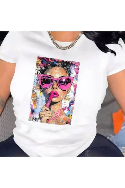 212Wear تي شيرت نسائي كاجوال بأكمام قصيرة، قطعة واحدة، 100% قطن ثقيل - ياقة د...