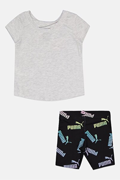 Puma Toddlers Girl 2 Pieces Sportswear Fit Tee And Short Set, Grey/Black