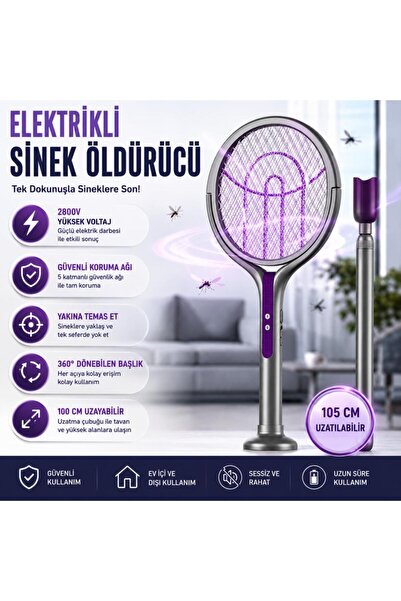 coofbe 2800W Şarjlı Elektriki Sivrisinek Öldürücü Raket Sineksavar 5 Katmanlı...
