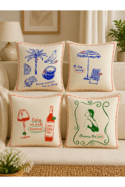 LadiesHome Set of 4 Decorative Pillow Covers - Summer Inspired, 43X43 Cm, Dou...