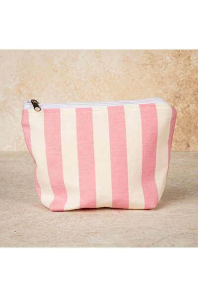Hellobox Handmade Cotton Pink Striped Patterned Organizer/Makeup Bag - Zipper...