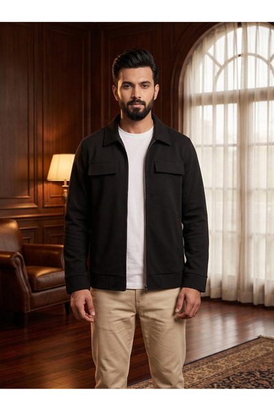 Finelook Men's Zip-Up Utility Jacket – Casual Long Sleeve Collared Lightweigh...