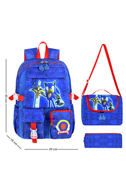 Waddell 3'lü set Sonic Kore Kawaii Erkek İlkokul Sırt Çantası Beslenme Çantas...