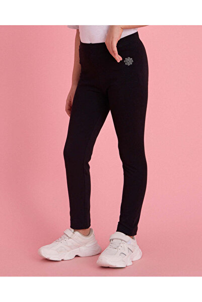 REDTAG Girls Black Leggings Embellished With Rhinestones
