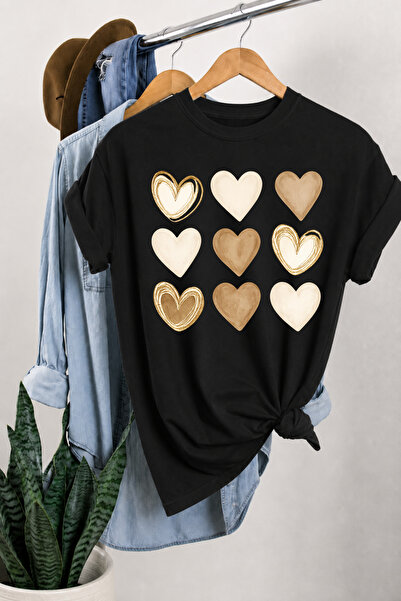 Auryne Jewelry Unisex Oversize Heart T-Shirt 100% Organic Cotton Crew Neck Co...