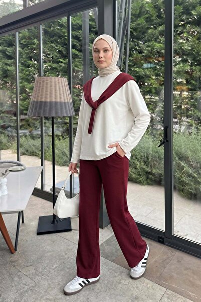 zenne Drape Duo Set 263006 - Bordo