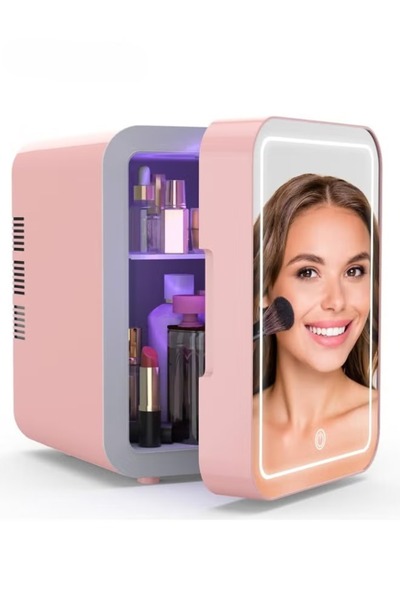 Generic 6L Makeup Mini Fridge with LED Light Mirror, Portable Cosmetic Storag...