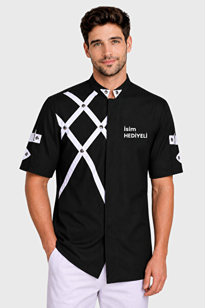 Üniformanya Black and White Short Sleeve Cook's Jacket with Name Gift Summer ...